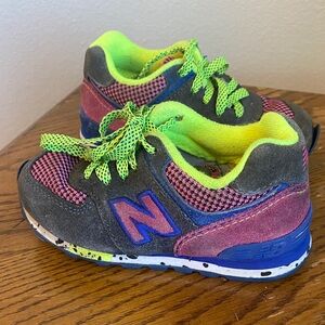 New Balance Kids' Sneakers in Pink, Blue, and Neon Yellow 7.5
